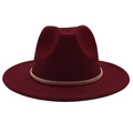 Detail of the golden metallic braided band on a burgundy wool fedora felt hat - Wine Red (Gold Ring)