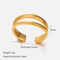 Minimalistische dubbellaagse open ring van verguld roestvrij staal met 6 mm breedte - Goud US6+52MM
