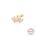 925 Sterling Silver crown piercing stud in gold finish with five marquise-cut zircons - Single Piece Gold - White Zirconia