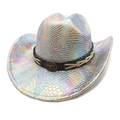 Chapeau de cowboy western coloré à motif serpent avec large bord et boucle tête de taureau - M (56-58cm) / Blanc Irisé
