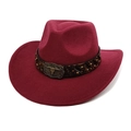 Détail du chapeau de cowboy bordeaux en feutre avec bandeau léopard et boucle taureau - M (56-58cm) / Bordeaux