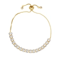 Detail view of gold bolo bracelet with oval-cut crystals and adjustable slider clasp - White
