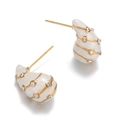 Elegant white enamel drop earrings with gold metallic lines and sparkling rhinestones - White Enamel Water Drop Rhinestone Earrings 852-bai