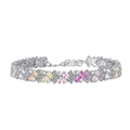 S925 sterling silver tennis bracelet featuring colorful baguette cubic zirconia stones - Pink Yellow Zircon (DY150215)