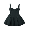 Vestido negro sin mangas con cintura tipo corsé y falda plisada de corte evasé - S / Negro