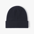 Solid navy blue ribbed knit beanie hat for men and women featuring a wide folded cuff - Navy Blue
