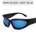 Sand black Y2K cycling sunglasses with mirrored light blue lenses for sports - Matte Black Frame Ice Blue Mirrored Lens
