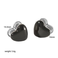Detailed dimensions of double-sided black heart earrings with 18K gold and 5.6g weight - Silver Black (TE6387-BK-S)