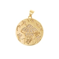 Detail of gold-plated UFO pendant with LOVE TO BACK text and inlaid sparkling zirconias - UFO Spaceship