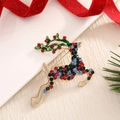 Christmas reindeer brooch with colorful rhinestones and green enamel on golden alloy base - BR0051-Leaping Reindeer