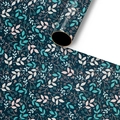 Dark teal gift wrapping paper with vintage leaf and berry floral pattern roll - Dark Teal Plant Leaves