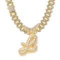 Gold plated hip hop necklace featuring iced out butterfly and letter L pendant - Gold Letter L