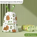 Thickened mugwort scented drawstring trash bags with cute capybara print 45x45cm - Double Sided Thickening 2.0 Mil / Wormwood Capybara-30 Pcs-45x45cm
