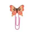 Detail of a cute orange butterfly paperclip with pink metal finish and PVC butterfly wings - Orange Red Butterfly