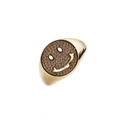 Adjustable gold plated punk ring featuring a round smiley face with micro-pave zircons - Adjustable Open / Gold Seal White Zirconia Base Smile Face