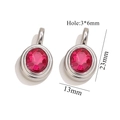 Detailed view of oval pendant size 23x13mm with rose red gemstone in silver stainless steel - Steel Color Oval Pendant - Rose Red Zirconia