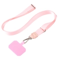 Pink adjustable crossbody phone lanyard with matching metal clasp and secure phone patch - Pink Flat Rope + Pink Patch