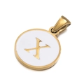 Golden stainless steel round pendant with white enamel and letter X charm - Letter X