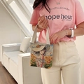 Small canvas tote bag with sunflower embroidery and beige strap handles - Style 3-Sunflower Girl