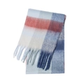 Rainbow mohair plaid scarf in blue, red and beige with decorative tassels - 30#