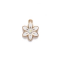 White enamel six-petal flower charm with gold metal edges and central iridescent crystal - White Iridescent Rhinestone