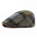 British style wool plaid flat cap in green and blue check with warm winter lining - Fits 55-59CM Head Circumference / Style 1-Army Green