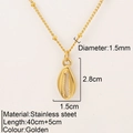 Golden stainless steel necklace featuring a seashell pendant with detailed dimensions - Shell(1769)