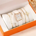 Elegant white square watch and gold bracelet gift set presented in a luxury orange box - Watch Bracelet and Gift Box Set / White