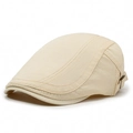 Adjustable light beige cotton beret hat for men and women with twill texture - Adjustable / Light Beige