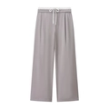 Grey wide-leg trousers with white contrast waist and drawstring for casual wear - XS / Gray