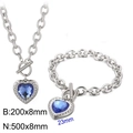 Silver stainless steel OT buckle jewelry set with heart blue crystal stones - Silver 2-Piece Set - Blue Gem (KS197658-Z)