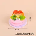 Pink waffle cream cake keychain charm with green and orange toppings, size 4cm x 3cm - Gold Bead Chain / 038 Pomelo Fruit Cake
