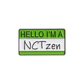 Green and white enamel pin featuring Hello I'm a NCTzen text for backpacks and jackets - NCTzen-Green