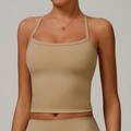 Slim fit yoga tank top with spaghetti straps in matte khaki for sports and fitness - S / Tops / Medium Khaki