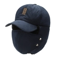 Dunkelblaue Herren-Stepp-Uschanka mit warmem Kunstfellfutter und passender Maske - Einheitsgröße / Marineblau