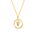 Luxury gold-plated titanium steel necklace with a zircon-encrusted letter V pendant - Letter V (S-N051-V)