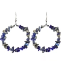 Detail of bohemian hoop earrings with irregular blue lapis and grey natural stone beads - Lapis Lazuli