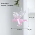 Decorazione natalizia a forma di pegaso rosa glitterato con fiocco di seta rosa - Pegaso Rosa