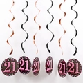 Decorazione a spirale per il 21 compleanno in nero e oro rosa con numero glitterato - Età 21 Spirale Singola Oro Rosa
