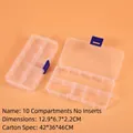 Detailed view of clear 10-compartment plastic storage box with blue buckles and 12.9cm size - 10-Compartment Fixed Layer No Inserts (12.9x6.7x2.2cm)