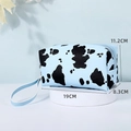Blue cow print portable makeup bag with handle and large capacity dimensions 19x8.3x11.2cm - Blue Pillow Shape