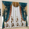 Peacock blue and burgundy velvet curtains with golden embroidery and leaf pattern sheer - Peacock Blue Red Gold Patchwork