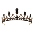 Corona da sposa vintage con cristalli neri e design a foglia in bronzo su fondo bianco - Tipo D-Retro Bronzo Goccia Nera