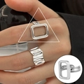 Set aus silbernen geometrischen Hohlrechteck- und Wellenringen im Punk-Stil - Einstellbar Offen / Rechteckiger Hohlwellenstil (JZ9732)