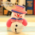 Festive snowman Christmas bell ornament with white metal star cutouts and striped top hat - Type B Snowman White Bell (B-C10)