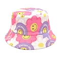 Bunter Wende-Anglerhut mit lachenden Sonnenblumen und positiven Selbstliebe-Zitaten - M (56-58cm) / Rosa Lila Smiley Blume (2#)
