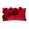 Roter Samt-Lendenkissenbezug mit 3D-Rosenblüten für Hochzeit und Sofa-Dekoration - Rote Rose Rechteckig
