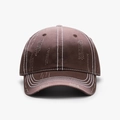 Deep brown cotton twill baseball cap with white contrast stitching and distressed details - Adjustable / Dark Coffee