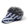 Detailed view of American star and stripe pattern with integrated gray curly hair - Blue White Stars + Grey Hair