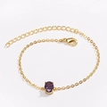 Detail of gold-plated chain bracelet featuring purple oval gemstone and lobster clasp - Purple